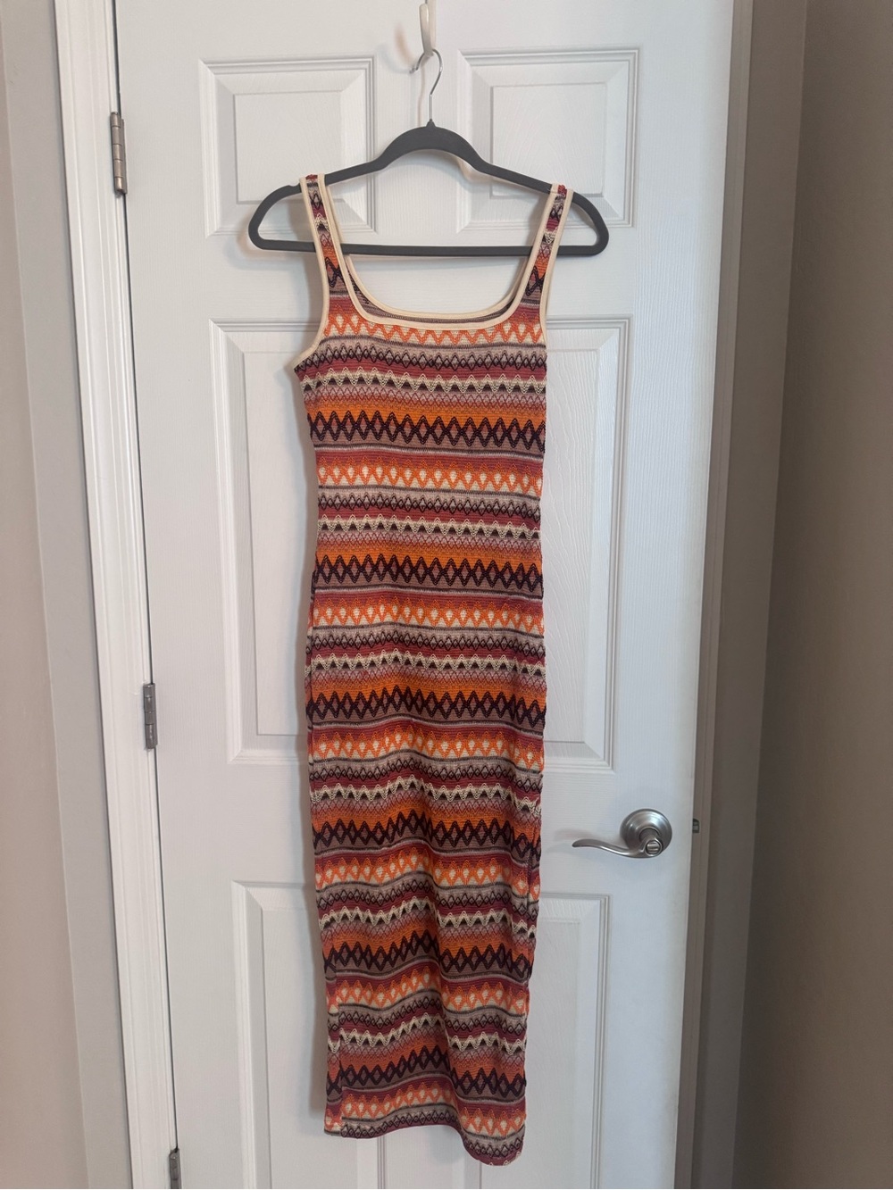 Sleeveless Striped Knit Midi Dress in Orange and Brown